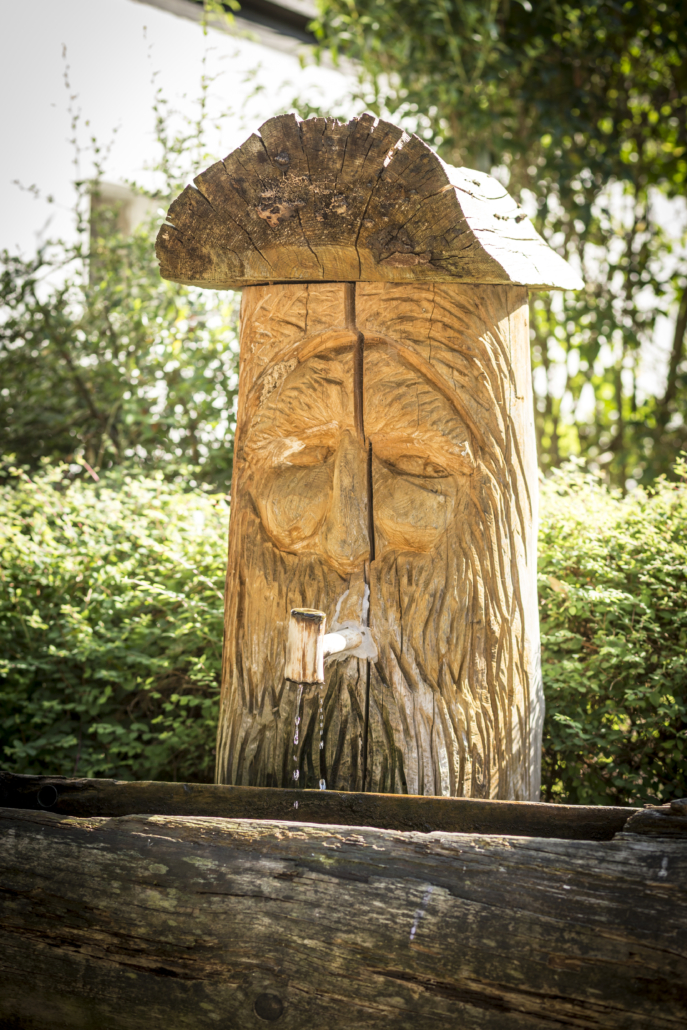 Köhlerhütte Fürstenbrunn - Brunnen mit Holzfigur
